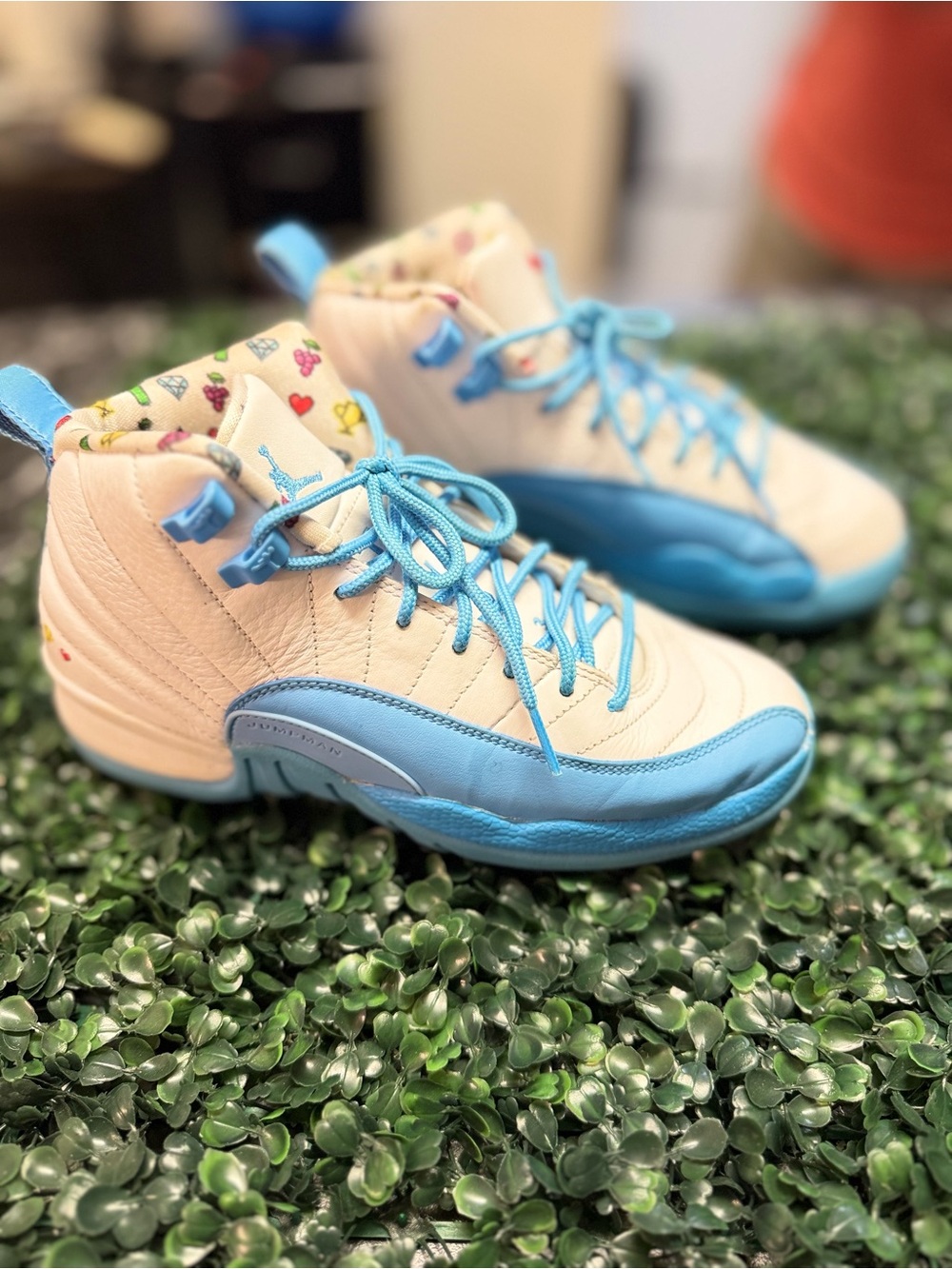 Jordan Kids' Mid-Top Sneakers in Cream with Light Blue Trim
